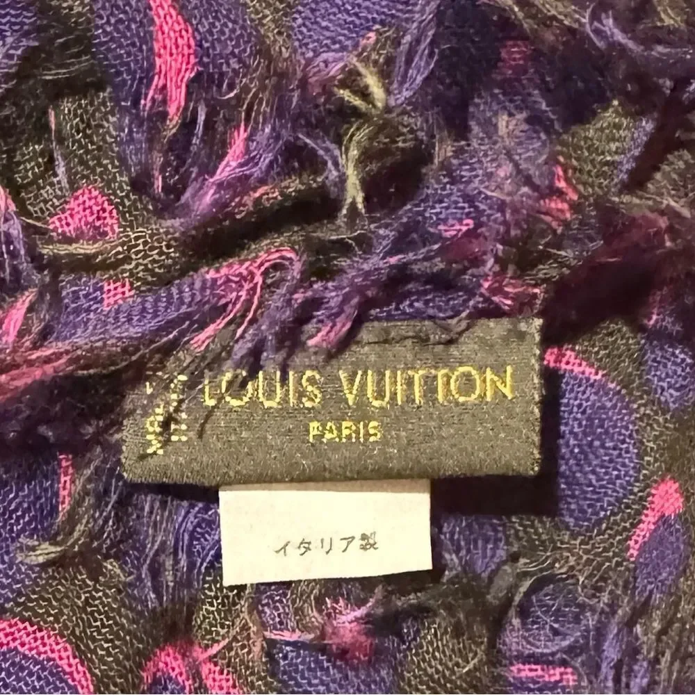 Auth Louis Vuitton Stephan Spouse Ltd Edition Violet Leopard Cashmere Silk Shawl